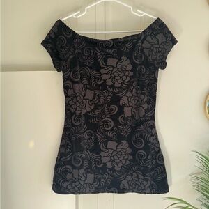 Beautiful Black Burnt Velvet Floral Off-Shoulder Blouse